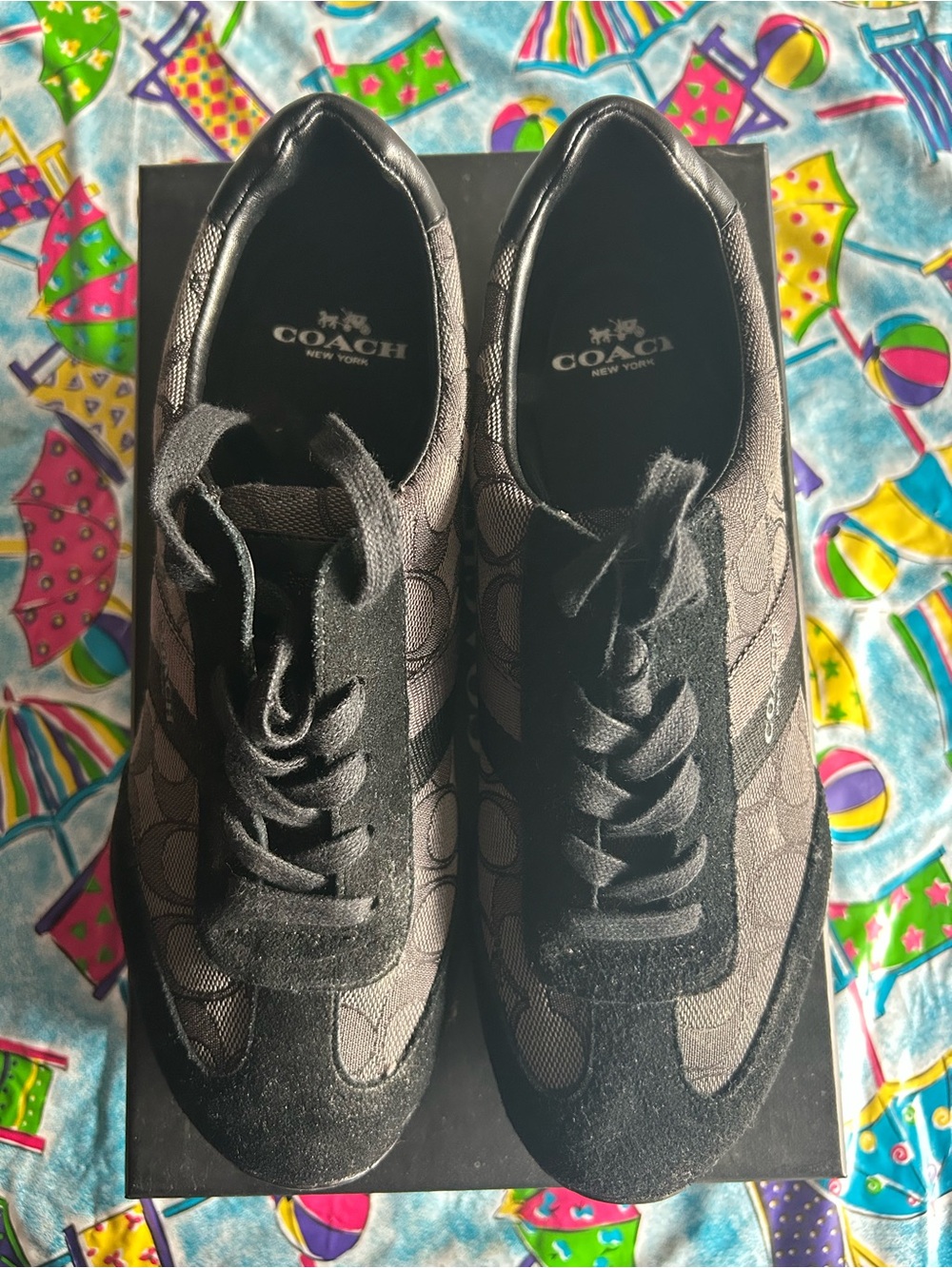 COACH womens Black Signature Logo Lace-Up Sneakers